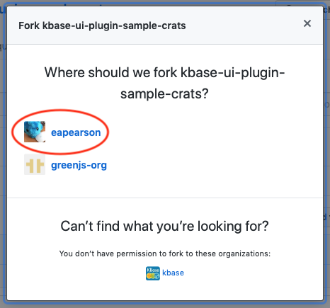 Fork Repo Dialog